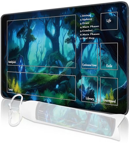 MTG Lekmatta, 24 tum x 14 tum MTG TCG lekmatta med sydda kanter HD-tryck lekmatta för kortspel halkskydd gaming lekmatta med förvaringsväska träd stridslekmatta