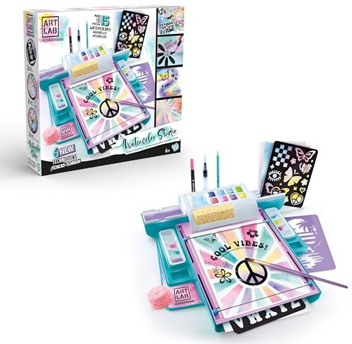 Canal Toys – Art Lab – Watercolour Studio - Children Watercolour Kit with 8 Paints to Create 15 Colours, 15 Sheets of Paper, Stencils and Tools - Creative Set and Arts Activity for Children 6 Years+