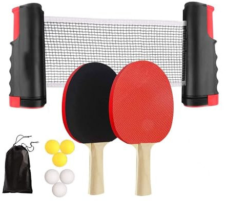 Mooyii Tischtennisschläger Set, Tischtennis Set, 2 Tischtennisschläger, 6 Bälle, 1 Tasche, 1 ausziehbares Netz, Tischtennis - Set für Anfänger und Fortgeschrittene