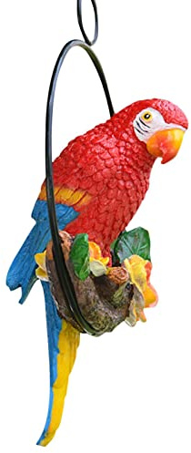 Statua a forma di pappagallo da giardino appollaiata su un ramo in metallo con anello rotondo | Scultura a forma di pappagallo oscillante | Scultura a forma di animale per amanti della natura uccelli
