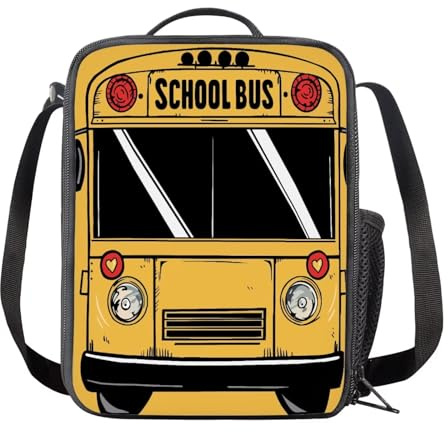 chaqlin Lonchera escolar para niños, con estampado de autobús escolar, bolsas de almuerzo aisladas para adolescentes y niños, bolsa de almuerzo personalizada para niños, contenedor de alimentos con