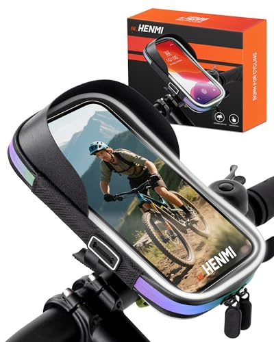 HENMI Handyhalterung Fahrrad Tasche für 4.7-7 Zoll Smartphone | Fahrradtasche Handy Wasserdicht mit Regenschutz, 360°Drehbarem für Rennrad, Ebikes, Motorrad