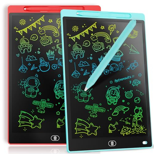 Genialba [2 Pieces] LCD Writing Pad 10 inch, Colorful LCD Writing Pad, LCD Writing Pad, Electronic Tablet, Graphic Tray for Kids Games 2 3 4 5 6 7 Years Boys Girls (Red and Blue)