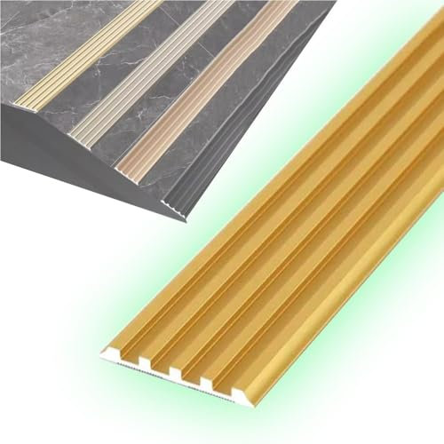 QSPNVFB Aluminium Antirutsch Treppenkante-Winkelprofil Stufenkantenprofil Eckschutzschiene Selbstklebend Kantenschutzprofil Übergangsstreifen Abdeckleiste(Cyan-Gold,W 5CM (2))