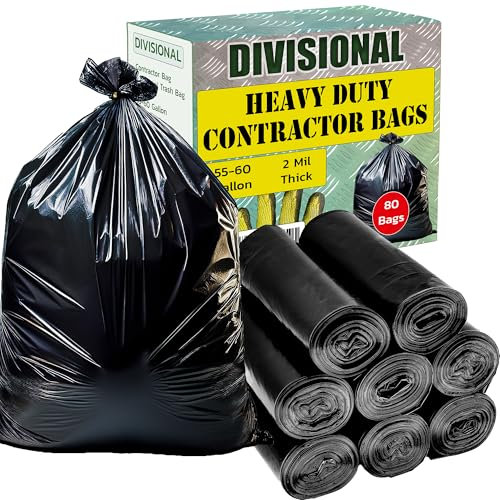 80 Count | Contractor Garbage Bags | 55 Gallon Contractor Bags Heavy Duty | 2 Mil | Heavy Duty Contractor Bags | Contractor Trash Bags | Heavy Duty Trash Bags