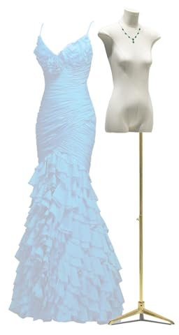 schneiderpuppe Schneiderpuppe Damenbüste Weiblich, Schneiderbüste Kleiderpuppe Mit Verstellbarem Metallständer for Bekleidungsanzeige, Leinenstoff Nähbuste Manikin Body for Clothing Shop Dresses(Gold,