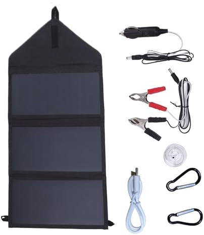 Solar Charger, 100W Tri-Fold Portable Solar Panel, 2 USB Battery Generator, High Efficiency Power Bank for Laptop, Smartphone, Fishing, Road Trip, Expanded Size: 22.8x11.4in