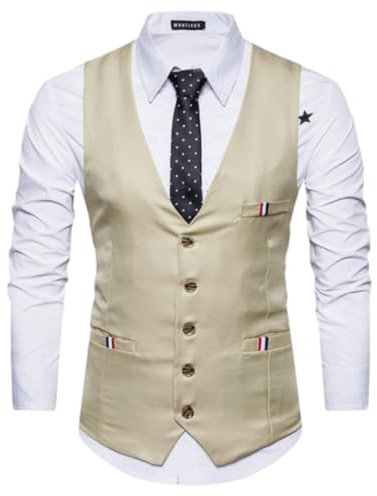 ZEMALON Weste Herren Bankett Abschlussball Temperament OutdoorWeste Ärmellos Gutaussehend Trend BlazerWeste Business Casual Mode AnzugWeste K-Khaki XXL
