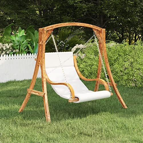 Xichuzi Silla Columpio con cojín Crema Madera Curvada Acabado de Teca, Columpio Jardin Exterior, Balancin Jardin Exterior, Sillon Jardin Exterior, Columpio De Jardin