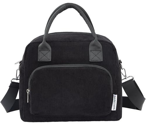 Nanxson Bolsa de almuerzo aislante para mujeres y hombres,12L Gran Capacidad Fiambrera Reutilizable Bolsa Nevera de Pana(12L,Negro) | Bolso isotérmico plegable y reutilizable,Con correa ajustable para el hombro, ideal para ir de picnic, a la playa y de viaje