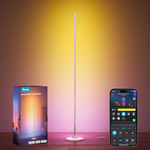Govee Lampade da Terra LED, Lampada da Terra Moderna RGBIC Funziona con Alexa, Matter, 16 Milioni di Colori Musica Sync Lampada da Terra a Luce Calda per Soggiorno, Camera da Letto,Dorato