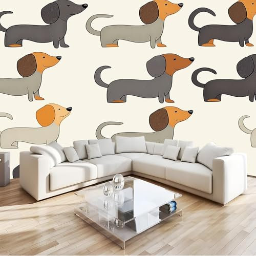 Fototapete Tier Welpe Cartoon Grau Braun 400 X 280 Cm(Wxh)– Vlies-Tapete Fürs Wohnzimmer, Schlafzimmer, Büro Oder Flur – Pflegeleicht, Blasenfrei & Uv-Beständig
