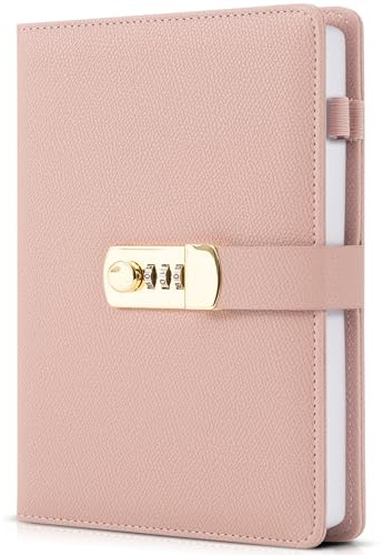 Aesthetic Diary with Lock - Beautiful Leather Journal with Easy to Change Code Lock & Refillable Pages - Quality 8.5x5.6” Planner for Women with Bookmark & Pen Holder to Protect Thoughts & Memories