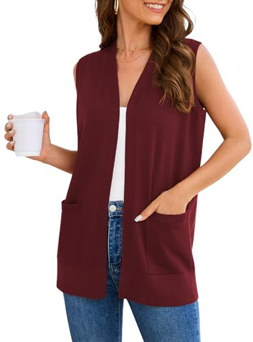 Wiwclo Veryoung Womens Open Front Sweater Vests Trendy Sleeveless Cardigan Casual Knit Duster 2026 Fall Winter Fashion Office Work Sweater Cute Vest Wine Red M