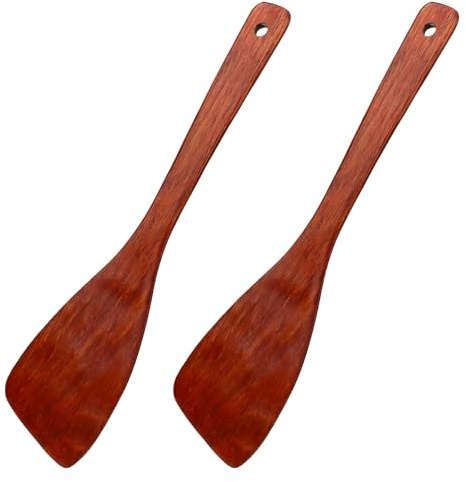 LXUEJIE 2 Pack Wooden Spatula for Cooking, 12.8 Inch Flat Wooden Spatula Long Handle Flat Frying Spatulas Non-Stick Cooking Kitchen Utensil Set