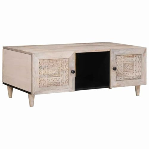 vidaXL Kaffeebord med hylla Beige 100 x 54 x 40 cm Massivt akaciaträ, Kaffebord i akaciaträ, modernt inomhusmöbel, hållbart fokus i vardagsrummet, funktionell minimalistisk design