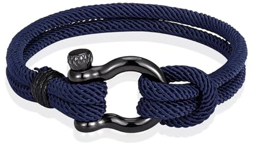 Nautiskt herrarmband paracord rostfritt stål ankare, 21cm, Rostfritt stål/textil