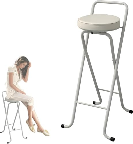 OGYJMSFN Sgabelli da Bar Sgabello da bar pieghevole for la colazione con supporto lombare da 30 pollici, sedia pieghevole imbottita, seduta comoda con poggiapiedi(White)