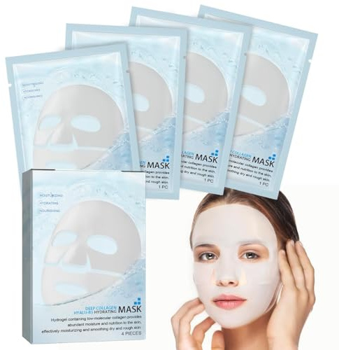 4 Pezzi Maschera Collagene Viso,Maschere Viso Idratante Profonda,Minimizzare i Pori,Riduce le Linee Sottili e le Rughe,Migliorare L'elasticità,Mirato Alla Pelle Secca,Opaca e Non Compatta