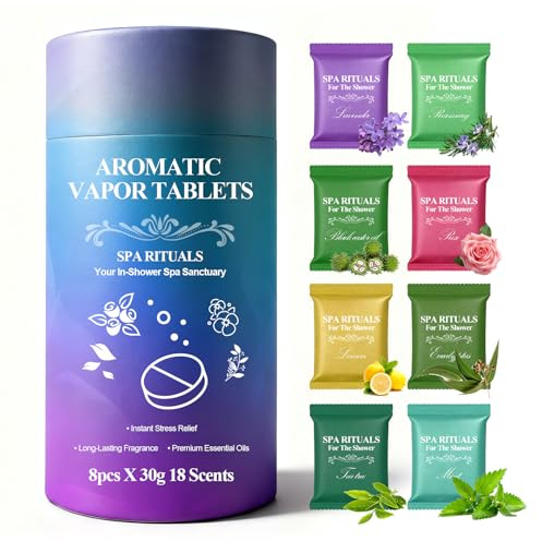 Coffret Cadeau Boules de Bain, 8 pièces avec 8 parfums, tablettes d’aromathérapie pour la douche, Bombes de douche aromathérapie pour femmes ou hommes pour la Saint Valentin et la fête des mères