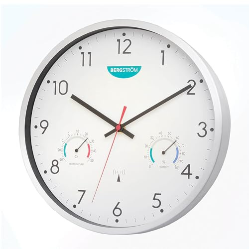 Coopers of Stortford - Radio Controlled Wall Clock with Temperature and Humidity Display - Whisper Quiet Quartz Movement - Auto BST Adjustment - 30cm Design