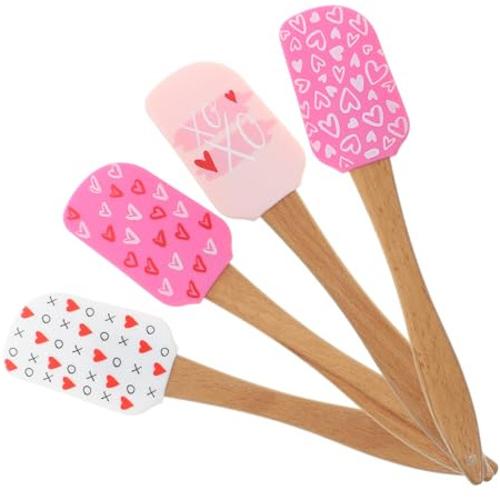 TINEASUR Spatole in Silicone Resistenti e Pratiche Set 4 Pezzi Manico in Legno, Spatole Lisce per Dolci e Torte, Utensili Professionali per Cake Making