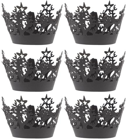 Tofficu 24 Pièces Emballage à Gâteau en Papier Noir pour Halloween Décoration Créative de Sorcière, Adapté pour Fromage et Fruits Lors de Fêtes Effrayantes
