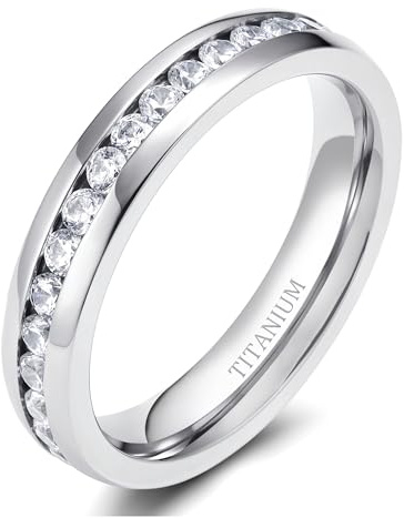 TIGRADE 4mm 6mm Titanium Ring Cubic Zirconia Engagement Ring Wedding Band Size 3.5 to 13, 4MM, Size 5.5