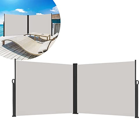 LARS360 Store Latéral Retractable Polyester Paravent Extérieur Rétractable pour Jardin, Balcon, Terrasse (180 x 600 cm, Gris)