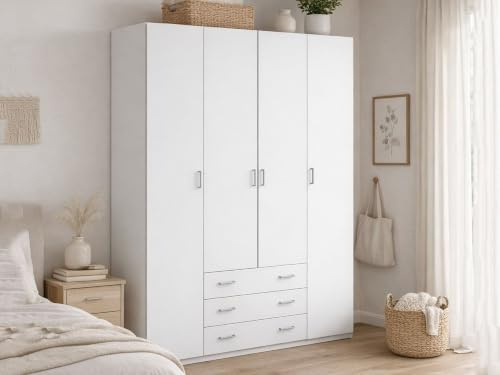 Dmora - Guardaroba grande Francine, Mobile camera da letto, Cabina armadio portabiti, Armadio appendiabiti, 154x50 h200 cm, Bianco