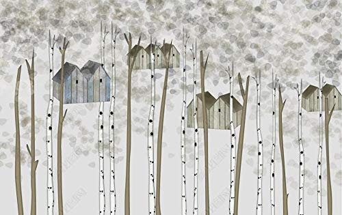 ZXCHEE Papier Peint Panoramique Maison De Feuillage De Forêt De Bouleaux Vintage 430x300cm Papier Peint Intissé 3D Tapisserie Poster Decoration Murale Chambre Salon