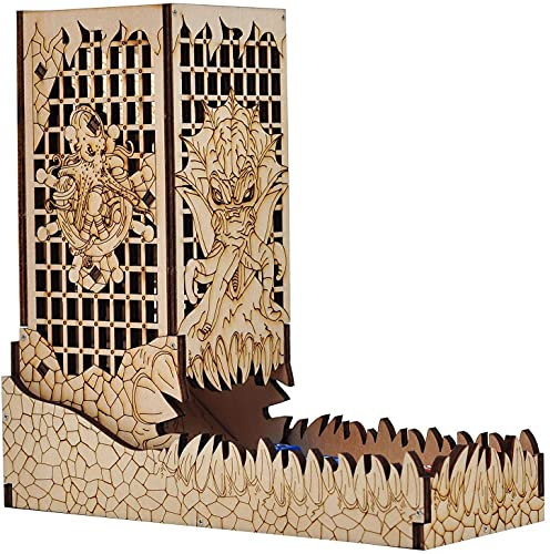 VIIPHA DND Würfelturm mit Tablett, Holz, lasergeätzt, Cthulhu, tragbarer und zusammenklappbarer Würfelroller, perfekt für Brettspiel und Tisch-RPG