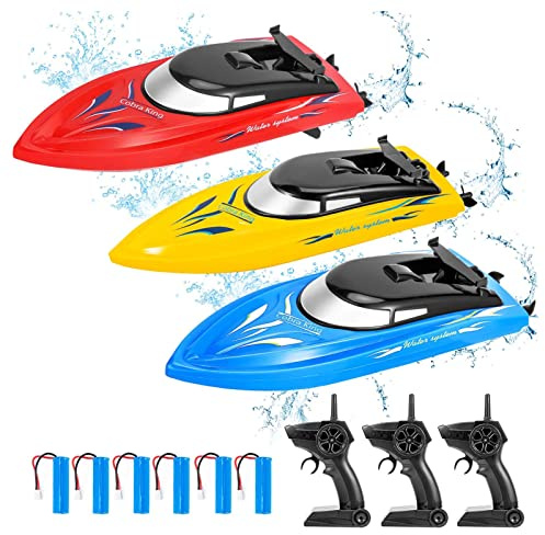 3PACK Remote Control Rc Boat for Kids, 2.4Ghz Control, Whole Body Waterproof, 6 Rechargeable Batteries Summer Water Toys for Pools Lakes River & Bathtub.