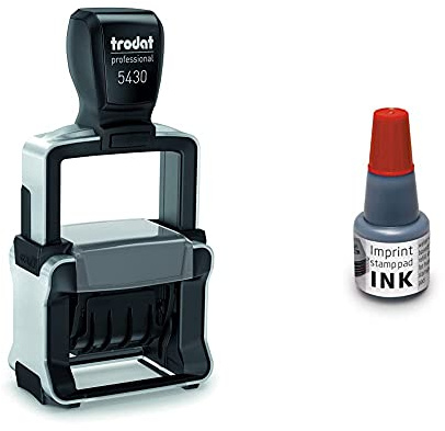 Trodat Professional Datumsstempel 5430/L, Selbstfärbend, EINGEGANGEN - BEZAHLT - GEBUCHT, blau-rot & Stempelfarbe zum Nachfüllen für Stempelkissen 9072M & 9073M, Wasserbasierend Rot