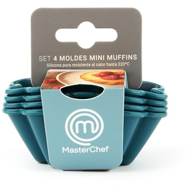 Master Chef Junior - Set di stampi per muffin a forma di fiore, 4 pezzi, blu tacchino, antiaderente, ideale per pasticceria
