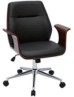 Miliboo Chaise de Bureau à roulettes Design Noir, Bois foncé Noyer et Acier chromé RUFIN