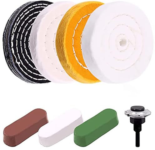 4'' Buffing & Polishing Wheels by [Brand Name] - 3pcs Compounds (White & Yellow Cotton, Flannel) / 1/4'' Shank for Grinders/Buffer Rotary Tools