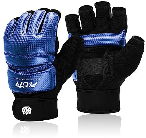 FitsT4 Sports MMA Handschuhe Boxhandschuhe gepolstert, Trainingshandschuhe Boxsack Sandsack Kickboxen Kampfsport Taekwondo Sparring mit Handgelenkschutz für Herren Damen,Blau,L