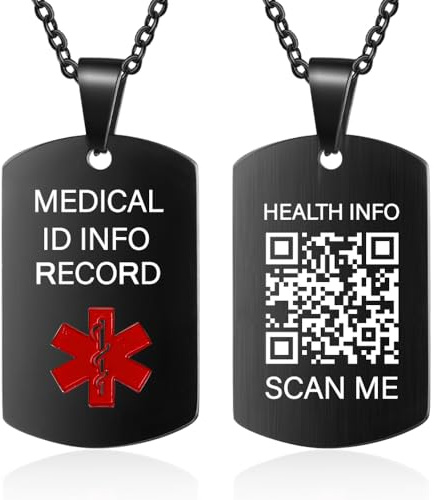 Theluckytag Verbessertes medizinisches Armband für Damen und Herren, QR-Code, Titanstahl, für Handgelenke bis zu 20,3–25,4 cm