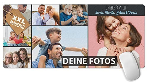 Print Royal PR Großes Mousepad mit Foto - Fotocollage mit 7 Fotos und Text selbst gestalten - XXL Mousepad personalisiert, Geschenke für Freund und Gamer | Schreibtischunterlagen, 900 x 400 mm