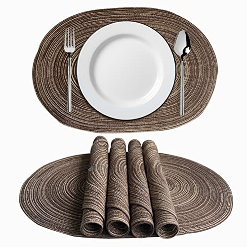 EXQUILEG 6er Set Platzsets Ovales Geflochtene Tischsets Baumwolle Waschbar Hitzebeständig Platzdeckchen für Hochzei, Küche Abendessen (B,50x35cm)