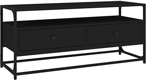 vidaXL Meuble TV, Armoire de Télévision avec 2 Tiroirs, Meuble Télé avec Rangement Salon Salle de Séjour, Industriel, Noir Bois d'Ingénierie