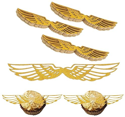 Teaaha 50 stycken födelsedagsdekoration, guld glitter vingar kaka dekoration tårta topper guld glitter vingar kaka dekoration för godis tårta cupcakes party temafest
