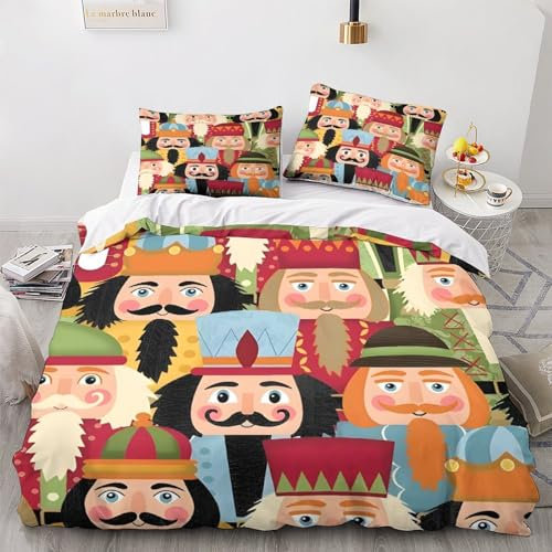 GIOSBR Christmas Quilt Cover for Teens And Adults Comforter Covers Duvet Cover 3D Print Nutcracker with Pillow Cases Bedding Set Soft Microfiber with Zipper Closure 3 Pieces Double（200x200cm）