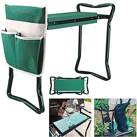 Gartenkniesitz und -Sitz, Kniestuhl für die Gartenarbeit Schwere klappbare Gartenhocker mit weichem Kniepolster, Multifunktions-Gartenbank 2 Werkzeugtaschen, Gartengeschenke für Frauen