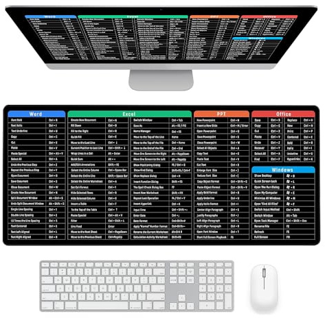 Lotvic Excel Shortcuts Mouse Mat, 80x30cm Excel Cheat Sheet Desk Mat, Multifunctional Large Gaming Mouse Pad, Clear Printing Non-Slip Big Mouse Mat for Laptop, Computer, Office, Home (80 x 30 cm)