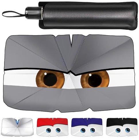 Zuquik Parasol Universal para Coche, para Sedan, SUV, monovolúmenes, con diseño de Ojos encantadores, Incluye Bolsa de Almacenamiento, protección UV y térmica, 145 x 79 cm,Gris