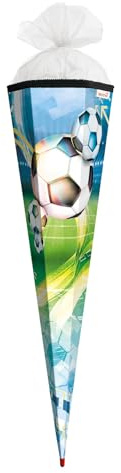 ROTH Schultüte groß Fußball 100 cm - 6-eckig Rot(h)-Spitze Tüllverschluss - Zuckertüte Schulanfang