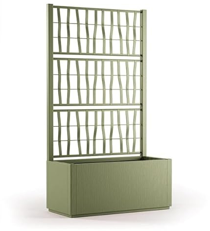 Vaso rettangolare con griglia spalliera fioriera 80 litri H140 per piante fiori esterno color verde oliva componibile da giardino pub