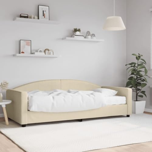 ZQQLVOO Betten, bettrahmen & lattenroste Schrankbett Polster kopfteil Tagesbett mit Matratze Creme 90x200 cm Stoff